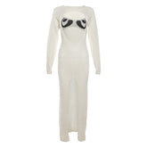 Autumn Winter Women round Neck Long Sleeve Sexy Cutout Slim Fit Slit Hip Wrapped Woolen Dress for Women