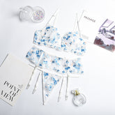 Gorgeous Embroidery Rose Floral Stitching Sexy Push-up Underwear Body Shaping Three-Piece Set