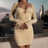 Autumn Elegant Chest Flattering Backless Bead Long Sleeve Sheath Dress