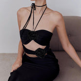 Three Dimensional Floral Satin Dress Summer Elegant Elegant Socialite Gift Dress for Women