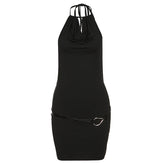 Spring Summer Women Pile Collar Halter Backless Sexy Sheath Dress