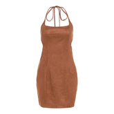 Spring Summer Women Clothing Lace Up Halter Backless High Grade Slim Dress Women