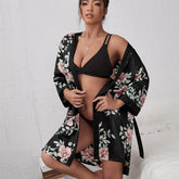 Plus Size Bathrobe Loose Casual Artificial Silk V neck Ladies Homewear Cardigan Lace up Nightgown