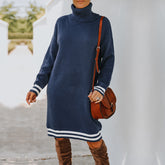 Woolen Autumn Winter Women Clothing Turtleneck Long Sleeve Knitted Dress