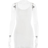 Sexy Lace V neck Backless Strap Cotton Dress for Women