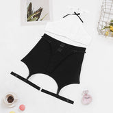 Halter Steel Ring Push up Sexy Lingerie Passion Sheer Mesh Short Skirt Sexy Four Piece Set