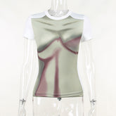 Street Trendy T shirt Personalized Printed round Neck Short Sleeve Basic Slim Fit Top