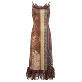 Bohemian Seagrass Abstract Printing Cami Dress Retro Ethnic Slim Fishtail Hip