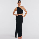 Women Clothing Summer Backless Tube Top Slim Pleated Skirt Set