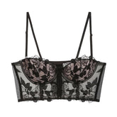 Floral Embroidered Underwear Soft Underwire Push up Breast Holding Corset Sexy Vest Bra Suit
