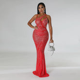 Mesh Direct Tribute Shoulder Rhinestone Slim Dress