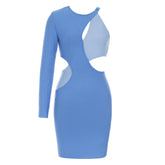 Dress Simple Bandage Retro Sexy Cutout Stitching Irregular Asymmetric Long Sleeve Slim Dress