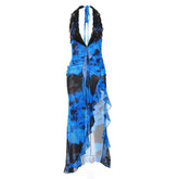 Summer Women  Clothing Halter Sexy Low Cut Slim Fit Irregular Asymmetric Dress Women