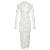 Fall Women Clothing Long Sleeve Collared Single Breasted Sexy See through Slim Fit Cardigan Dress for Women