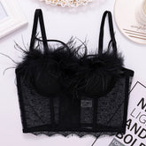 Lace Mesh Camisole Vest Women Outer Wear Hollow Out Cutout Backless Sexy True Feathers Tube Top Women