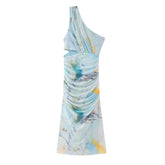 Summer Wind Women Open Design Printed Silk Net Dress