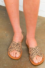 Brown Cheetah Crisscross Sandal
