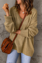 Khaki Ribbed Trim Oversize Sweater