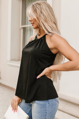 Black Pleated Round Neck Loose Sleeveless Top