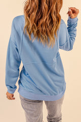 Cotton Pocketed Half Zip Pullover Sky Blue Sweatshirt