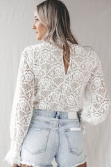 White Lace V Neck Wrap Long Sleeve Bodysuit