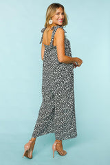 Black & White Animal Print Wide Leg Frilled Jumpsuit