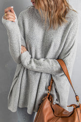 Grey High Neck Oversized Sweater with Slits