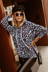 Leopard Print Kangaroo Pocket Pullover Hoodie