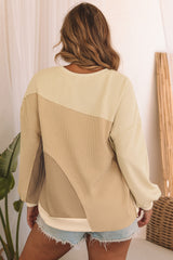 Khaki Irregular Colorblock Patchwork Pullover Sweatshirt