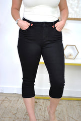 Judy Blue Mid Rise Black Skinny Denim Capri