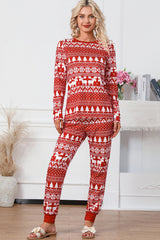 Red Christmas Tree Reindeer Pullover and Pants Lounge Set