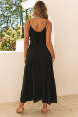 Black Spaghetti Straps Lace up Back Maxi Dress