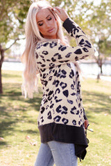 Leopard Print Hooded Open Front Cardigan