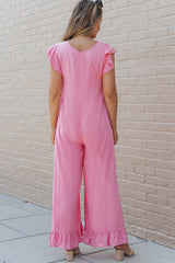 Rose Ruffled Wide Leg Jumpsuit