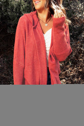 Rib Trimmed Batwing Sleeve Hooded Cardigan