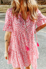 Pink Flutter Sleeve Leopard Short Dress