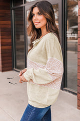 White Oatmeal Colorblock Animal Print Pullover