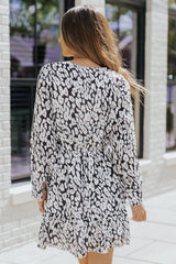 Leopard V Neck Long Sleeve A-line Dress
