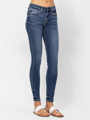 Judy Blue Dark Blue Mid-Rise Handsand Classic Skinny Jeans
