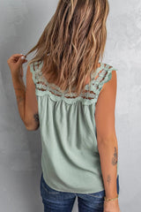 Green Contrast Lace Ruched Cut-out Sleeveless Top
