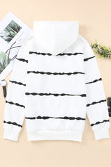 White Irregular Striped Kangaroo Pocket Hoodie