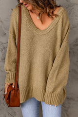 Khaki Ribbed Trim Oversize Sweater