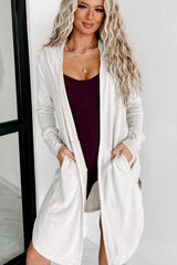 White Side Splits Open Front Hooded Cardigan