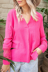 Rose Lace Crochet Textured V Neck Top