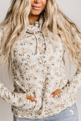 White Cowl Neck Floral Print Sweatshirt