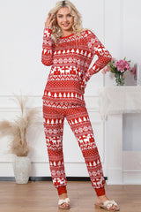 Red Christmas Tree Reindeer Pullover and Pants Lounge Set