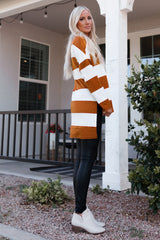 Brown Striped Drop Shoulder Pullover Sweatshirt