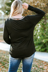 Black Long Sleeve Sequined V Neck Plus Size Top