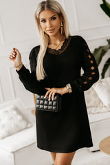 Black Lace Splicing Hollow Out Mini Dress