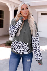 Leopard Patchwork Hooded Sweatshirt with Kangaroo Pocket